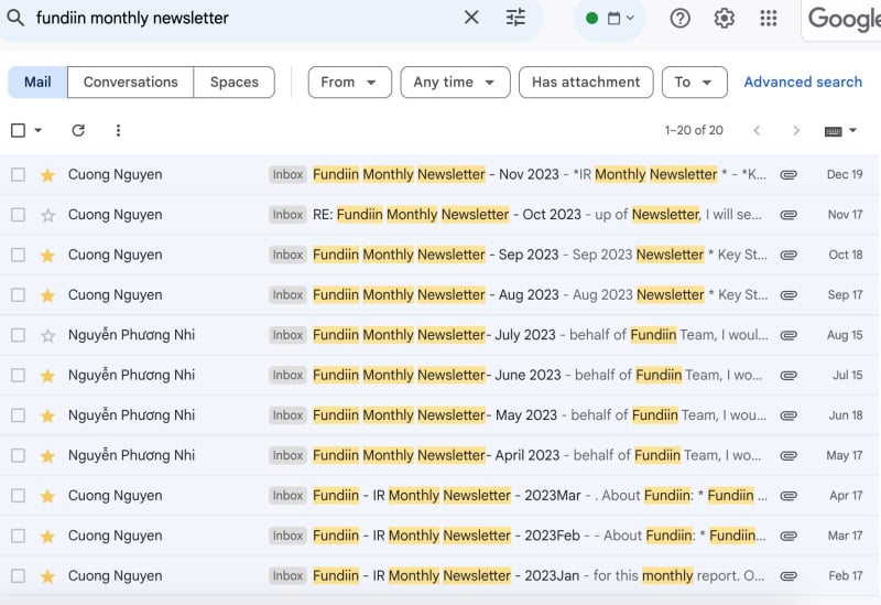 fundiin-1616-1 Email báo cáo tình hình startup được CEO Fundiin gửi thường xuyên tới các nhà đầu tư của mình. Ảnh: Nguyễn Cảnh Cường.